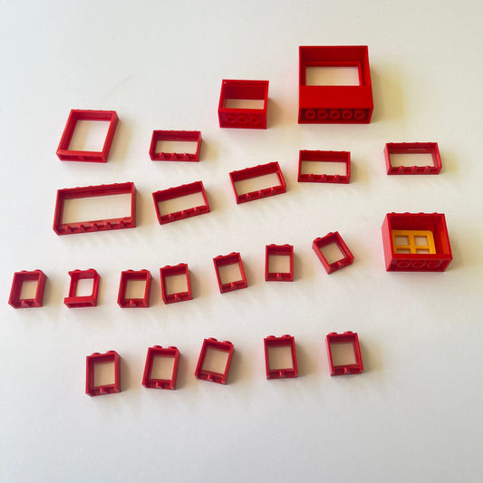 LEGO Mixed Windows, Red, Approx. 40g Building, Vehicles, Trains