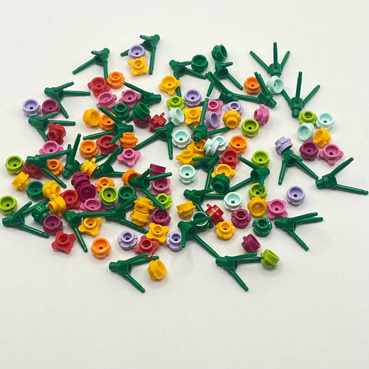 LEGO 30 Flower Stems, 100 Flowers, Mixed Colours, 130 Pieces, Plant