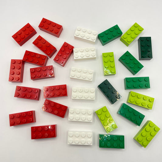 LEGO 2 x 4 Bricks, Christmas Colours, 30 Pieces