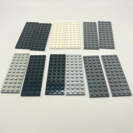 LEGO 4x8 Plates, White, Black, Mixed Grey, 12 Pieces, Habitat