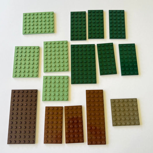 LEGO Plate, Mixed Plates, Mixed Greens and Browns, Approx. 85g Plant