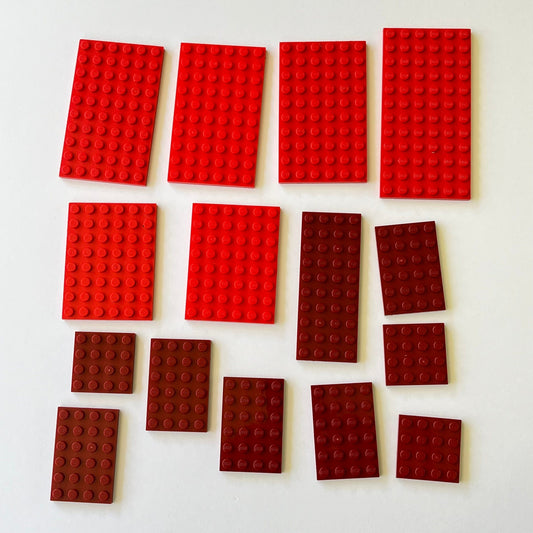 LEGO Plates, Mixed Sizes, Red, Dark Red, Approx. 75g