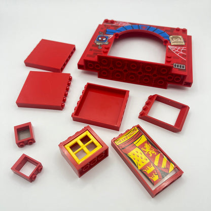 LEGO Red Building Pieces, Spiderman Printed Tile, Gryffindor Sticker, Approx. 50g, Modular