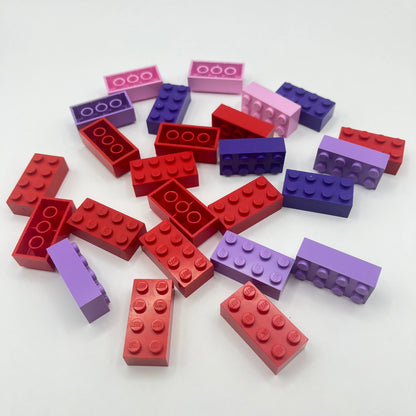 LEGO 2 x 4 Bricks, Mixed Red, Pink, Purple, 25 Pieces