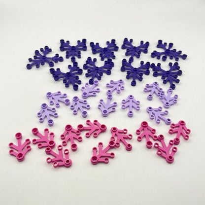 LEGO Plant Leaves, 10 Pieces at 6x5 and 20 Pieces at 4x3, Pink and Purple