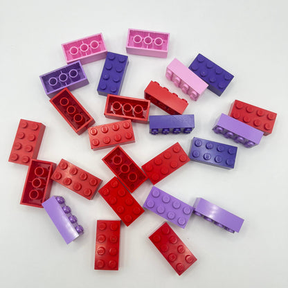 LEGO 2 x 4 Bricks, Mixed Red, Pink, Purple, 25 Pieces