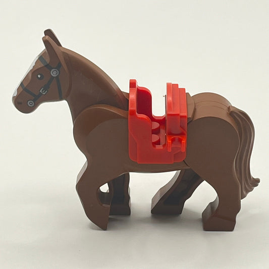 LEGO Horse Brown, Movable Legs with Red Saddle, Castle