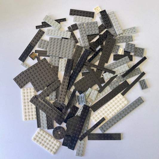 LEGO Mixed Plates, Grey, White, Black, Mixed Bag, Approx. 200g