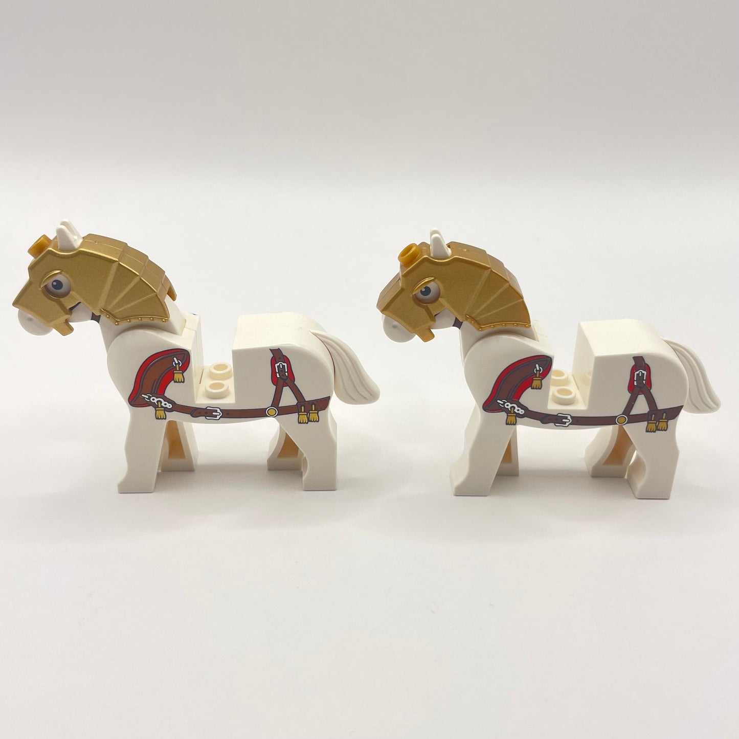 LEGO White Horses with Brown Bridle and Harness and Gold Tassels (2 Horses)