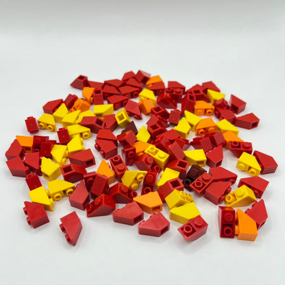 LEGO Slopes, Red, Orange, Yellow, 2x1 Inverted 45deg, Approx. 75g