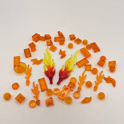 LEGO 50 Pieces Translucent Orange, Energy Effects, Flames, Small Plates and Tiles, Mixed Bag