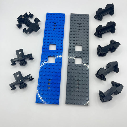 LEGO Train Base 6x28, Buffers and Wheel Holders, 11 Pieces.