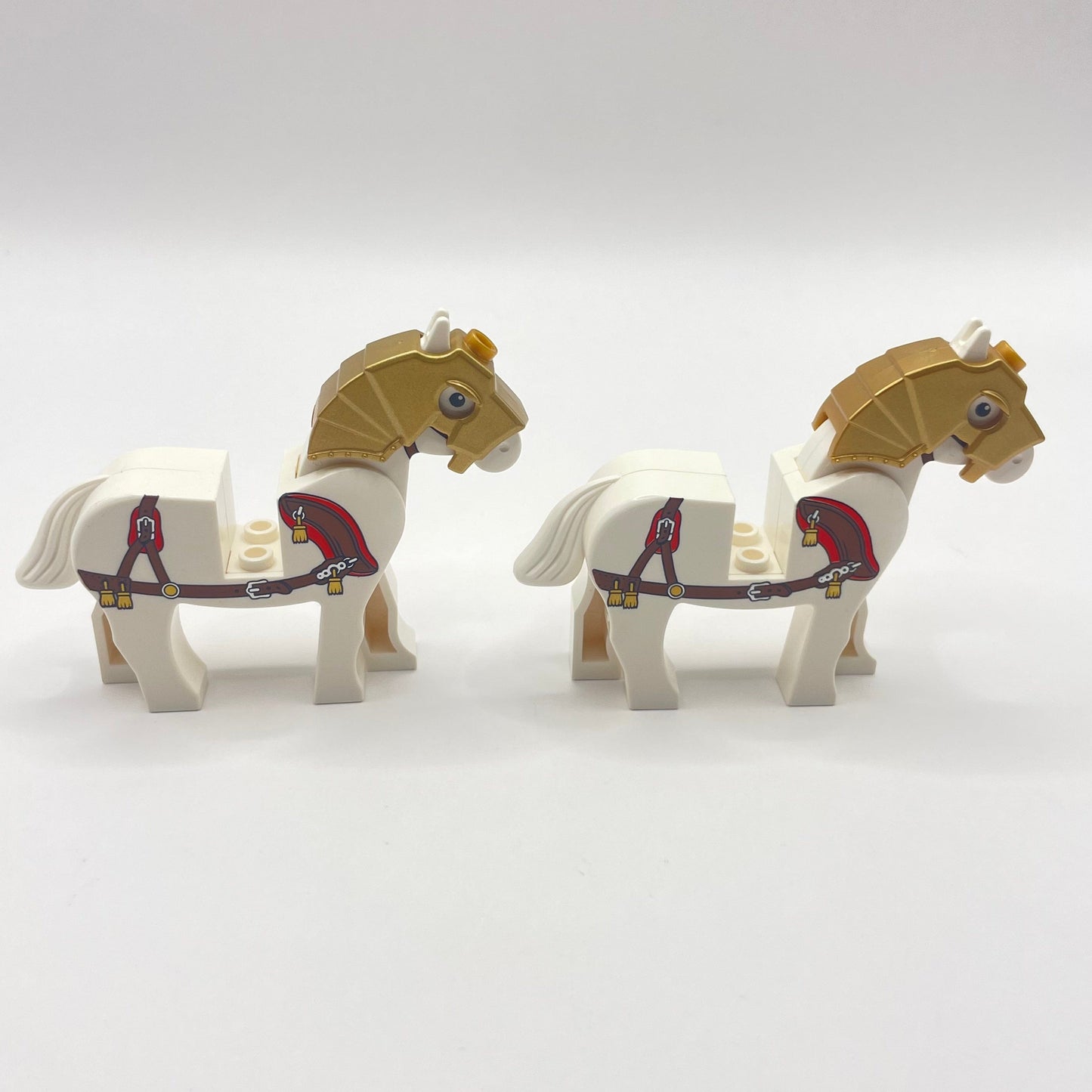 LEGO White Horses with Brown Bridle and Harness and Gold Tassels (2 Horses)