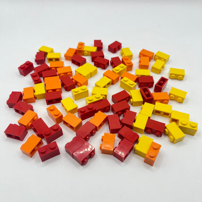 LEGO Red, Orange, Yellow Bricks, 1x2, 80 Pieces