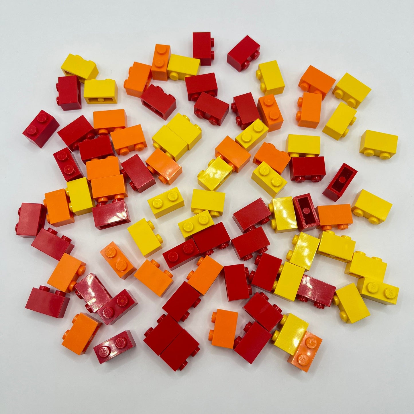 LEGO Red, Orange, Yellow Bricks, 1x2, 80 Pieces