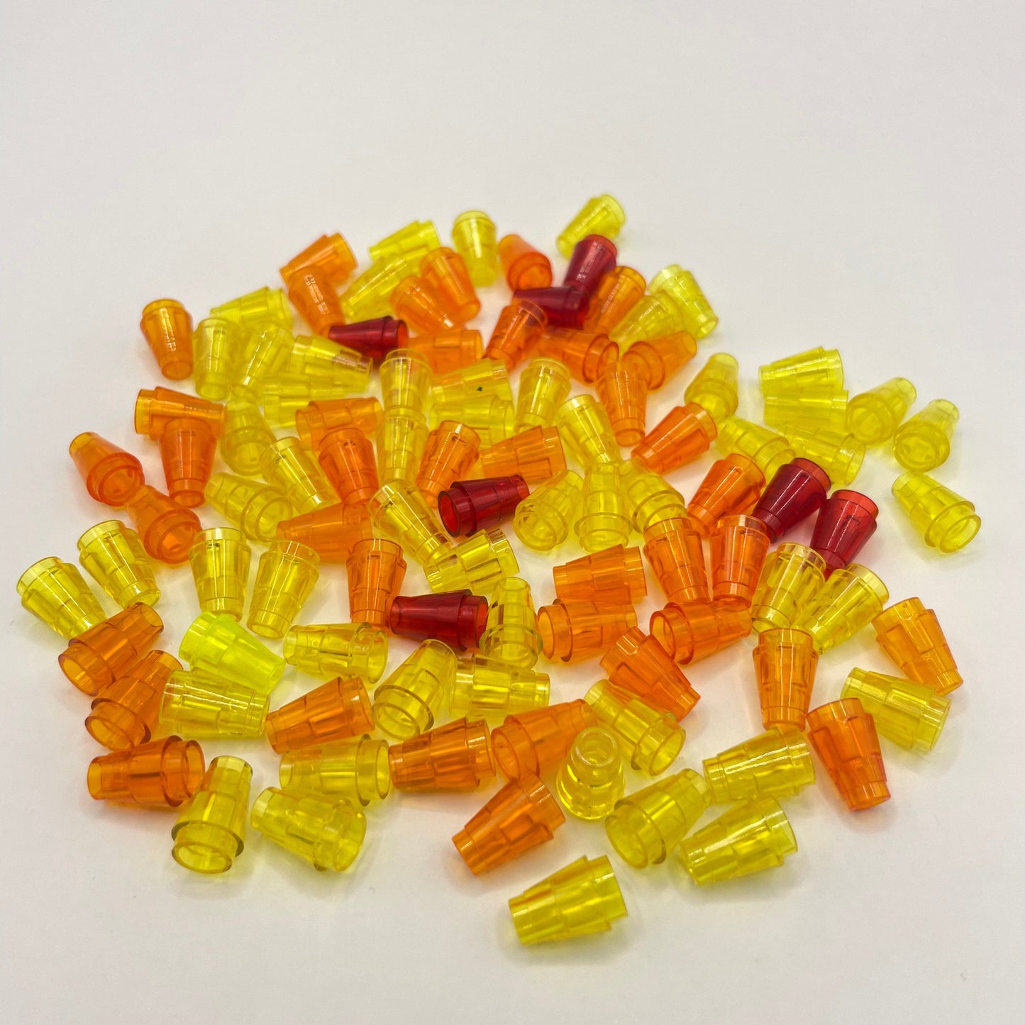 LEGO 1x1 Cone, 100 Pieces Transparent, Orange, Yellow and Red