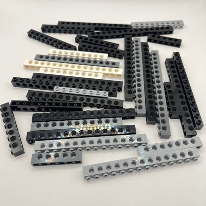 LEGO Greys, Black, White, Long Technic Bricks, Approx. 130g