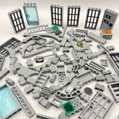 LEGO Building Pieces, Light Bluish Grey, Approx. 175g Jail, Curves, Rails, Masonry, Architecture, Castle