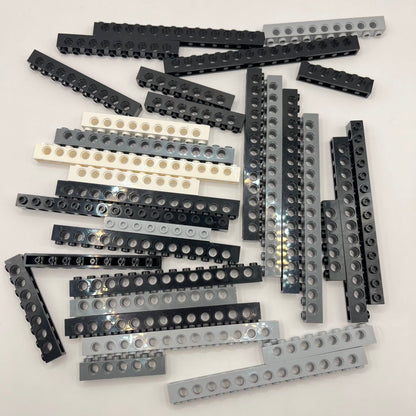 LEGO Greys, Black, White, Long Technic Bricks, Approx. 130g