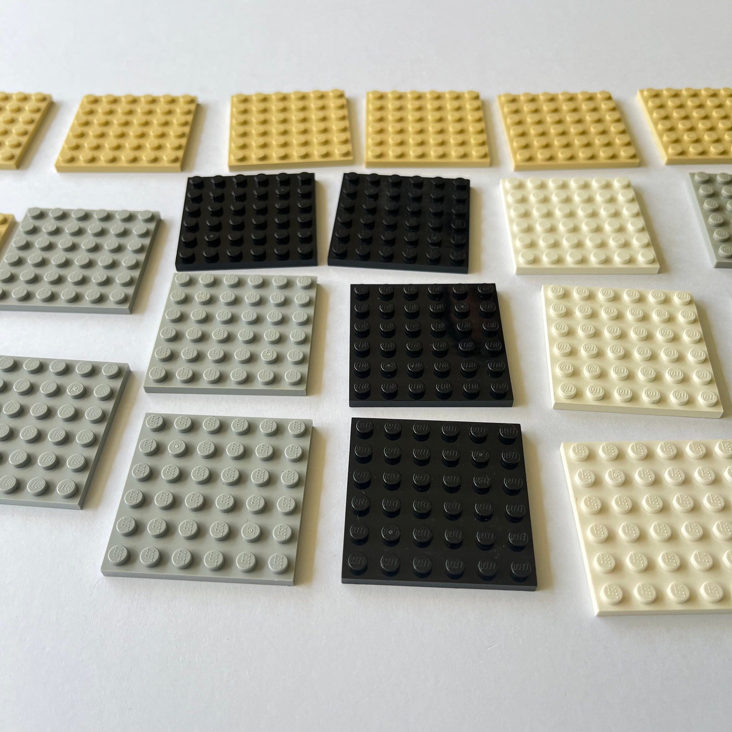 LEGO 6x6 Plates, Grey, Black, White and Tan, 22 Pieces (3958)