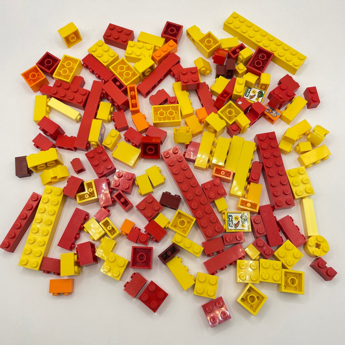 LEGO Bricks, Red, Yellow, Autumn Tones, Approx. 190g