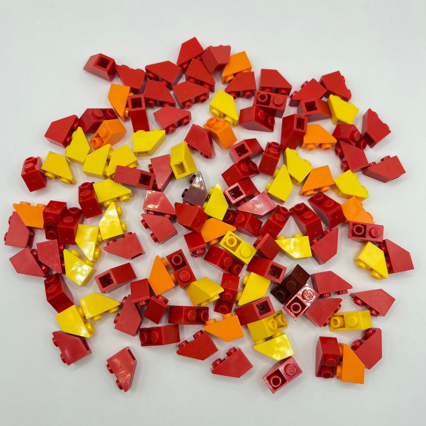 LEGO Slopes, Red, Orange, Yellow, 2x1 Inverted 45deg, Approx. 75g