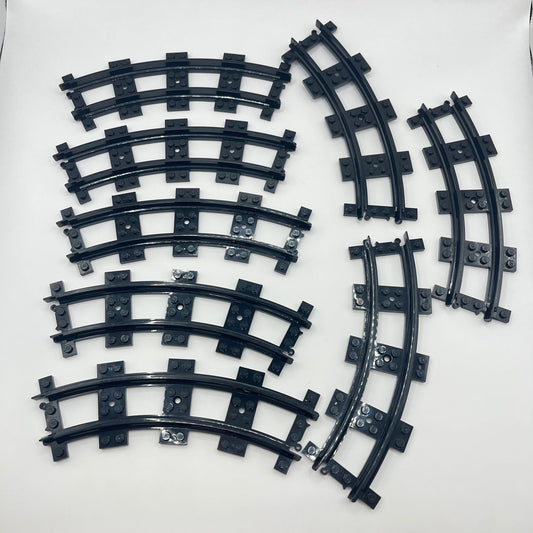 LEGO Train Track, Narrow Gauge, Black, 8 Curves, 8 Pieces total.