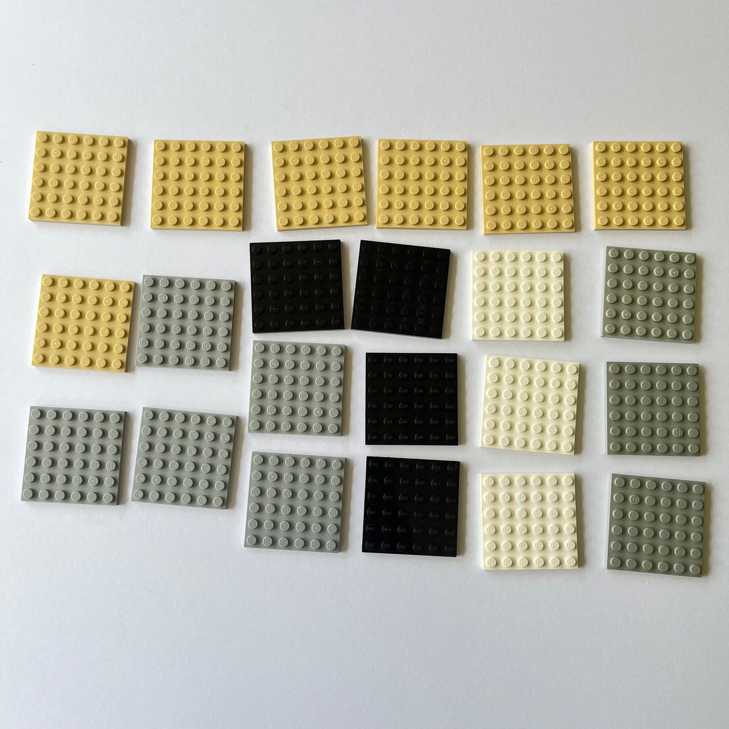 LEGO 6x6 Plates, Grey, Black, White and Tan, 22 Pieces (3958)