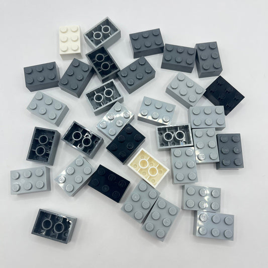 LEGO Bricks, 2x3, Grey and Black, 30 Pieces