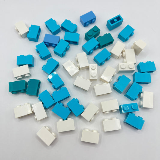 LEGO White Blue Bricks, 1x2, 50 Pieces, Water