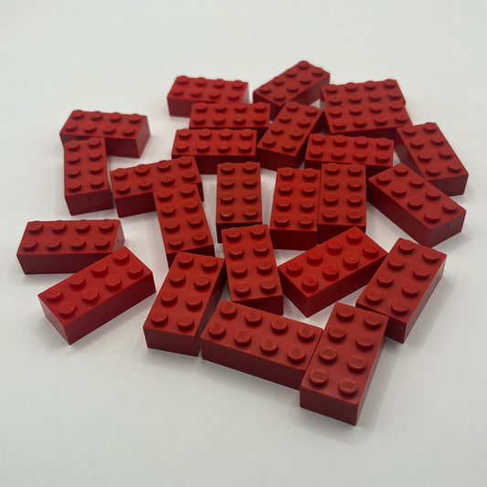 LEGO 2 x 4 Bricks, Red, 25 Pieces, Fair condition