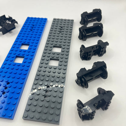 LEGO Train Base 6x28, Buffers and Wheel Holders, 11 Pieces.