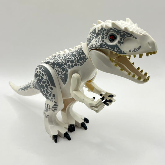 LEGO Indominus Rex, White with Dark Bluish Gray Spots, Dinosaur (indorex01), Battle Scarred