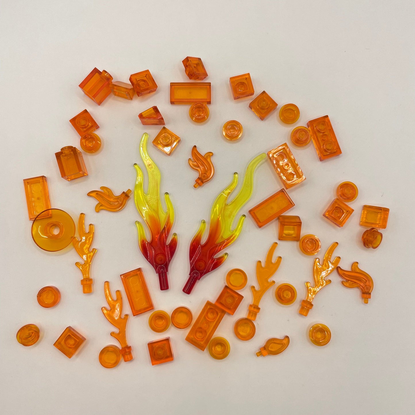 LEGO 50 Pieces Translucent Orange, Energy Effects, Flames, Small Plates and Tiles, Mixed Bag